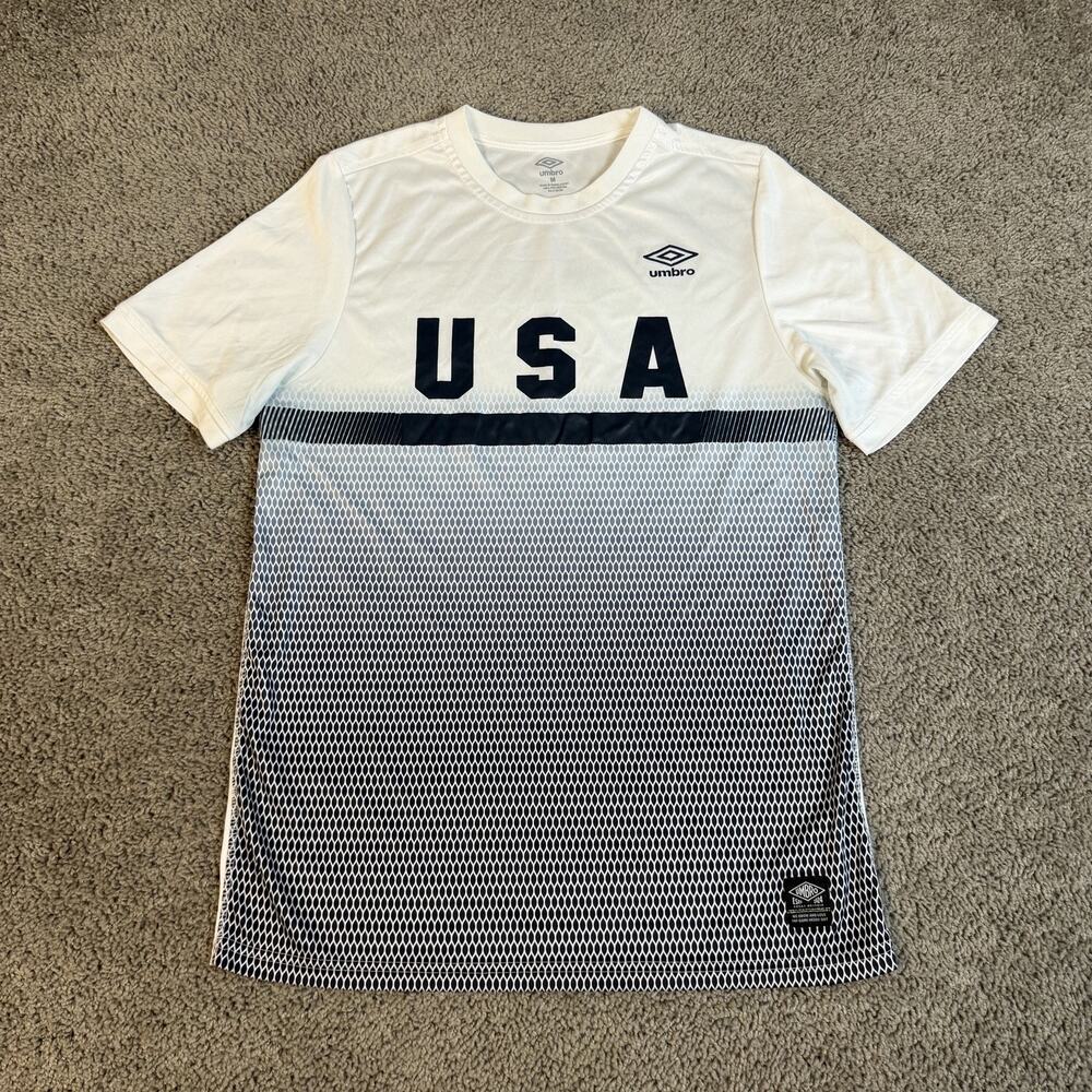 USA Soccer Team Jersey Mens M White Umbro USA Crest Soccer Training Short Sleeve